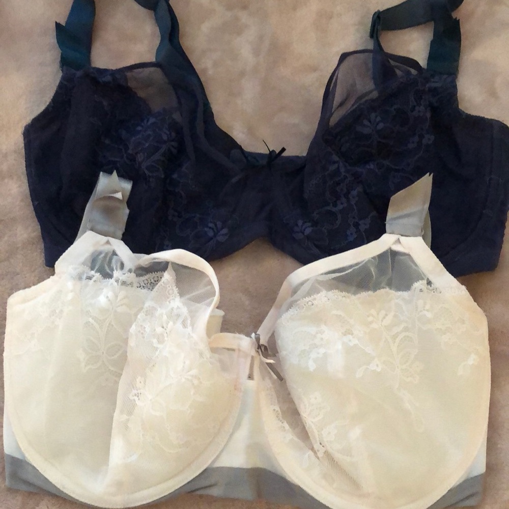 Blue and pink bras